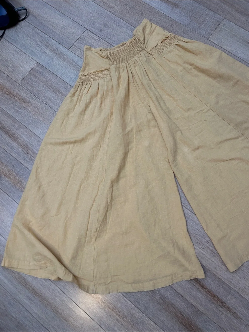 Free People Linen Blend Wide-Leg Pull-On Pants in Mustard Yellow size XS